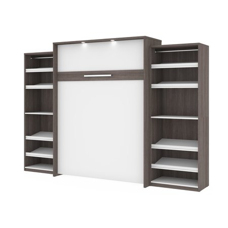 BESTAR Cielo 125W Queen Murphy Bed with 2 Shelving Units (124W), Bark Grey & White 80884-47